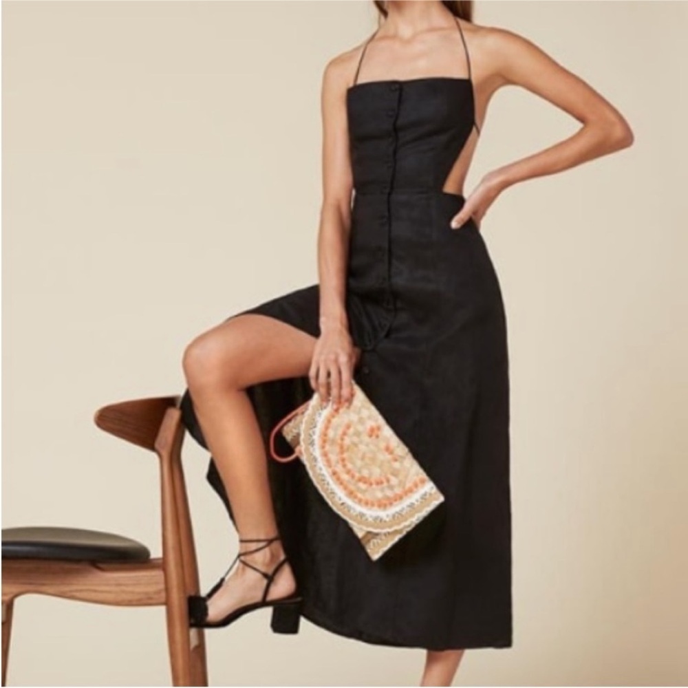 Reformation Linen Button Up Open Back Midi Dress … - image 6